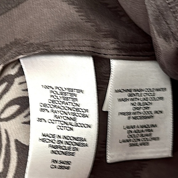 Blouse Mixed Media Pattern Top Tunic Peasant 3/4 Sleeves Cool Gray Hue Medium - Picture 5 of 8